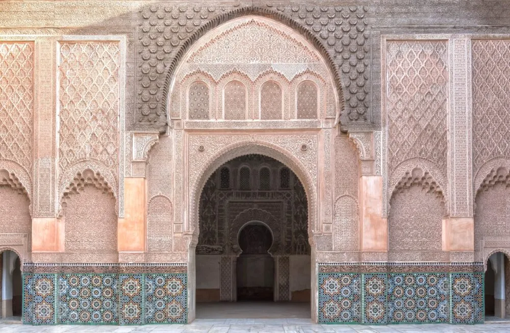 Marokko Marrakech Ben Youssef Madrasa School Gebouw Dichtbij