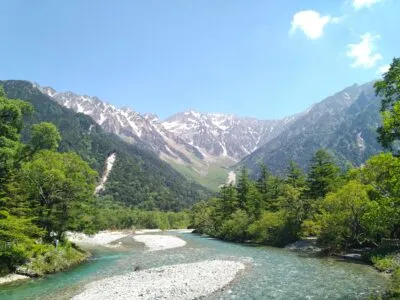 Japan Japanse Alpen Zonnig Water Bomen