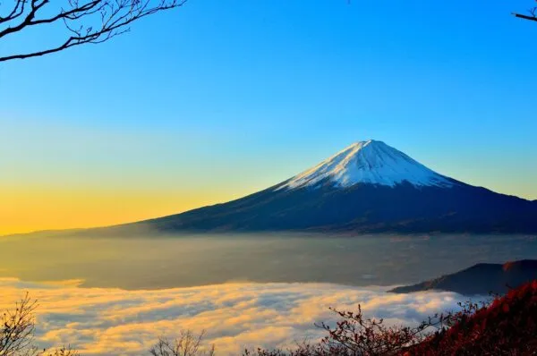 Mount Fuji met zonsopkomst tijdens rondreis door Japan 3 weken