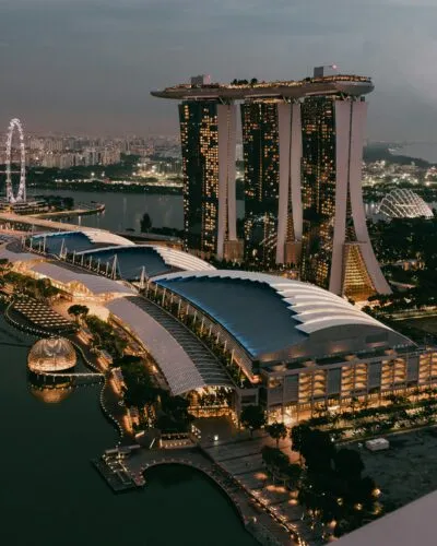 Singapore Marina Bay Gebouwen Avond Lichten