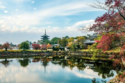 Nara Park met tempel en meer in Japan