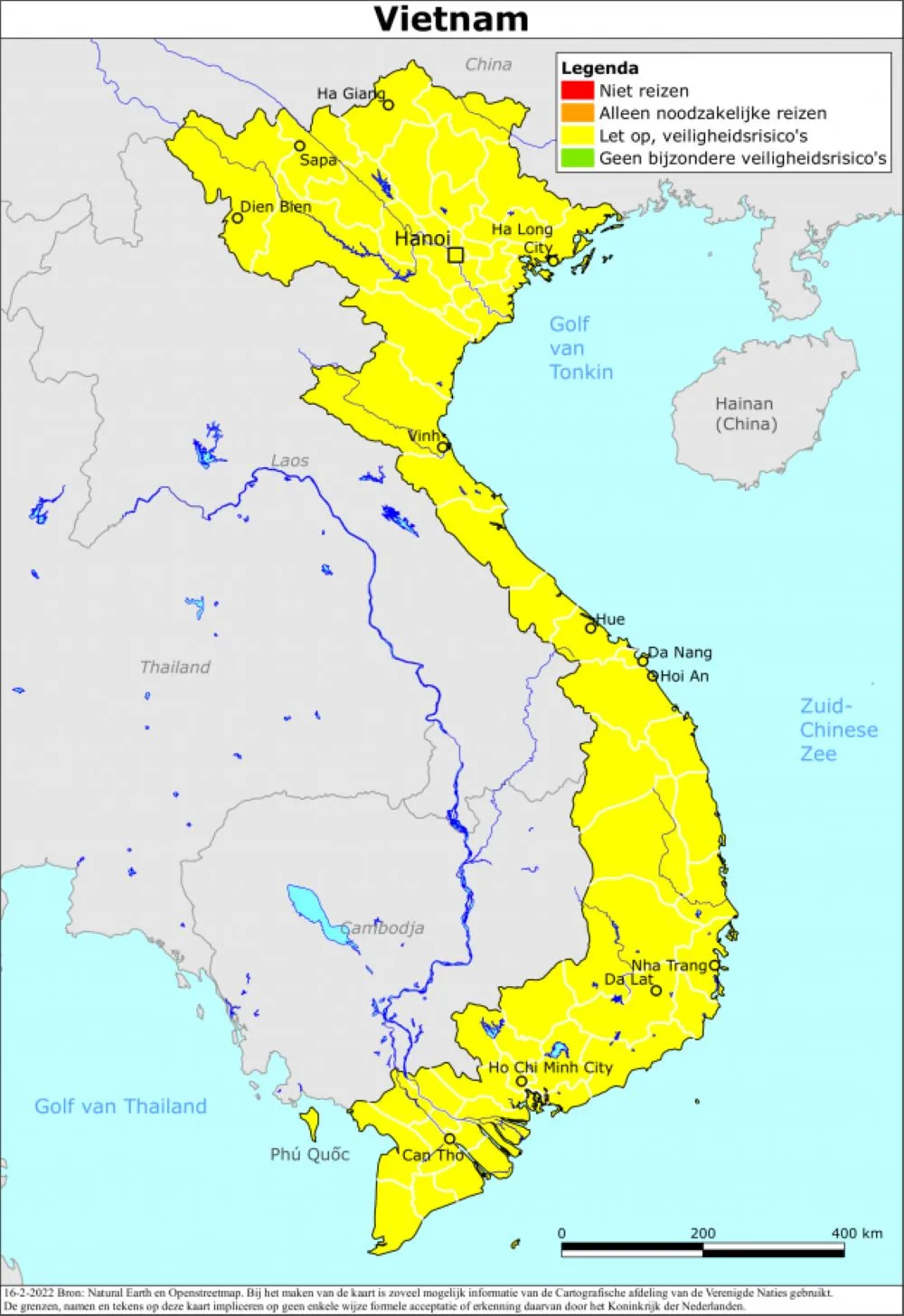 Kaart van reisadvies voor Vietnam
