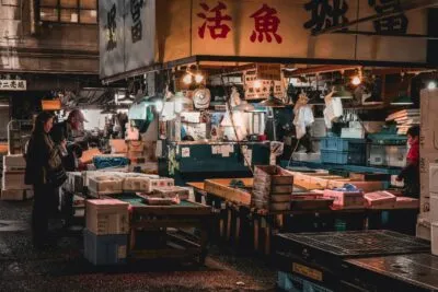 Tsukiji Vismarkt in Tokio, Japan