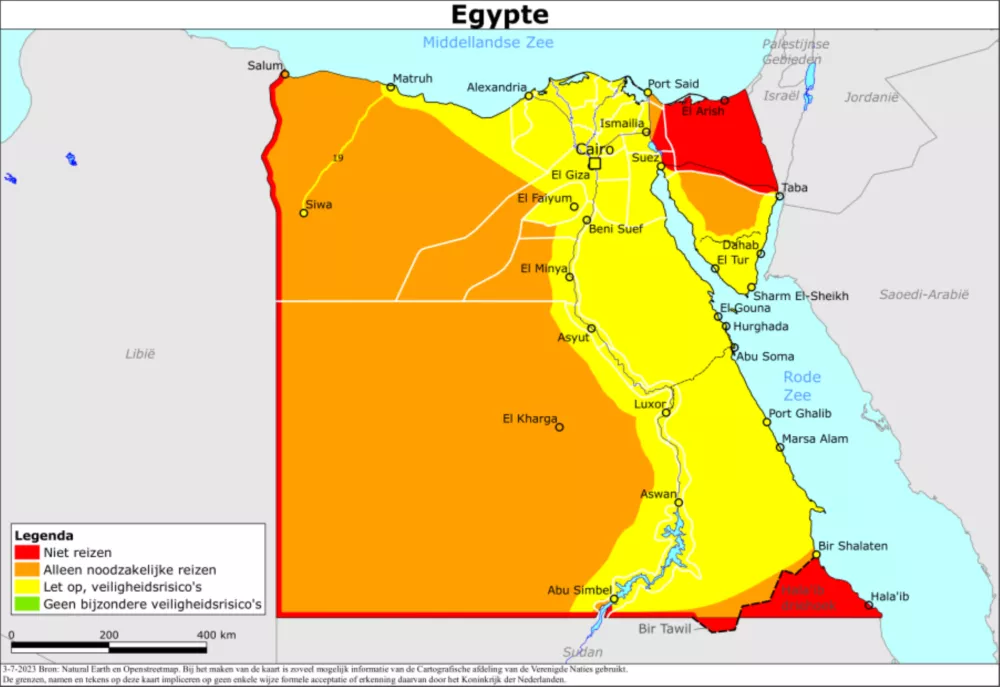 Kaart van reisadvies Egypte