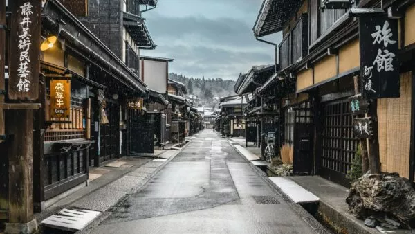 Historische straat in Takayama Japan in de winter