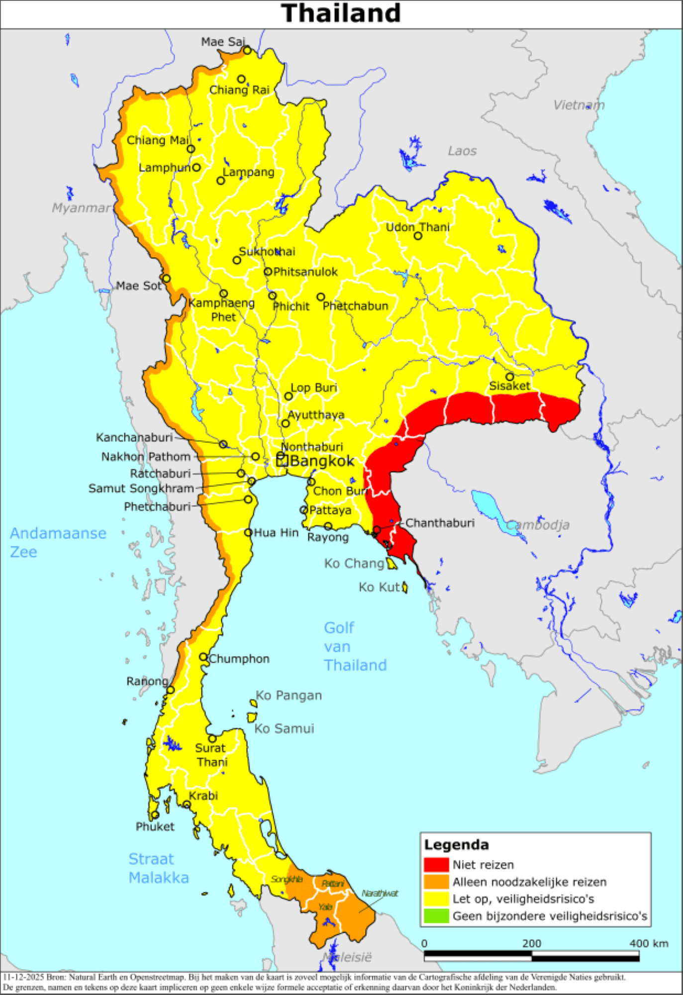 Kaart van reisadvies Thailand
